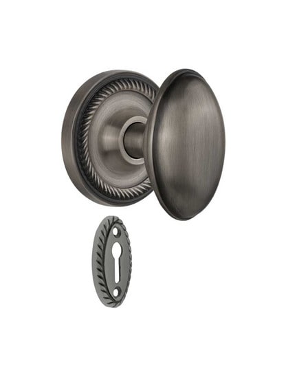 Rope Rosette Mortise-Lock Set with Homestead Knobs in Antique Pewter.